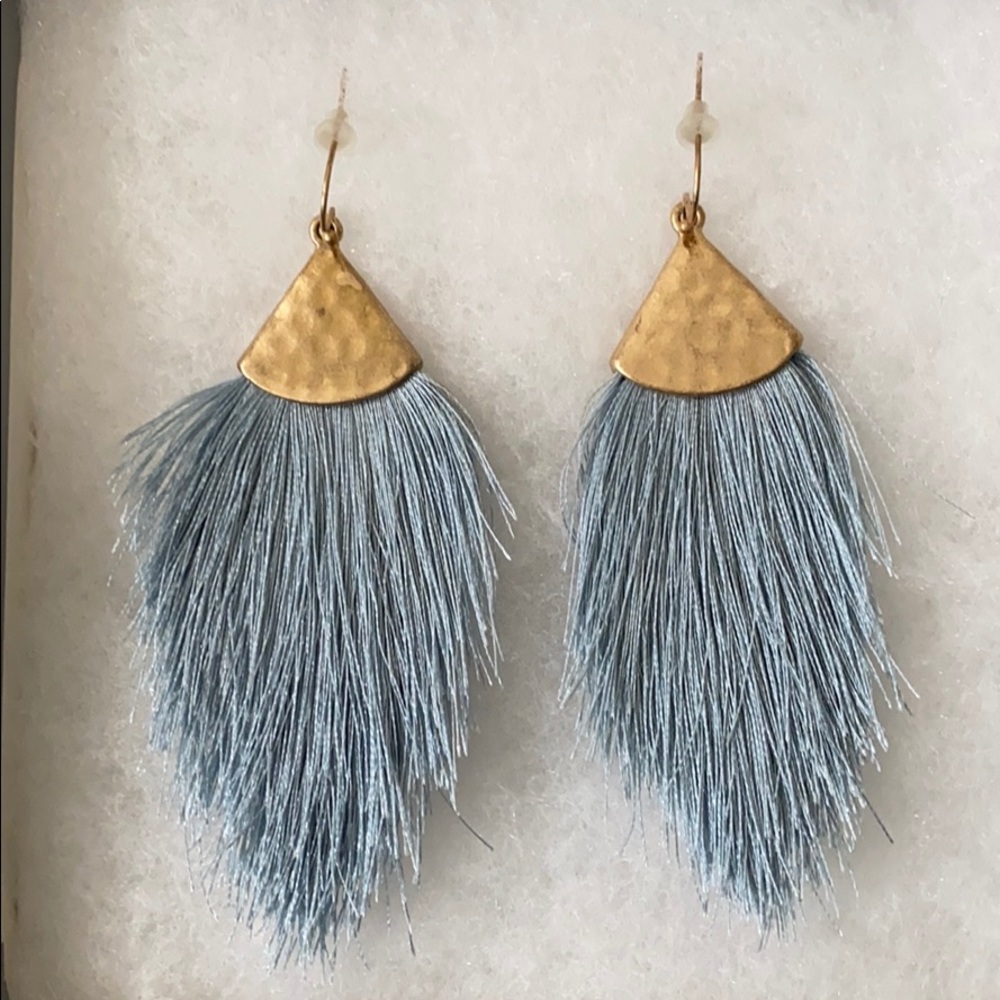Blue Boho Fringe Earrings